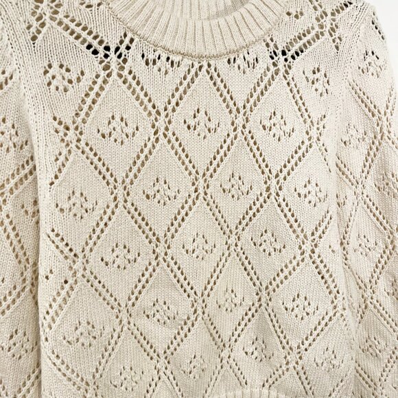 Like New Sezane Abby 100% Cotton Crochet Cropped Sweater Ecru tag L, S-M fit - Picture 5 of 8